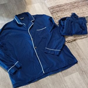 Men's Pajama set pants Shirt Sleepwear Navy elastic stretch tie waist 2x